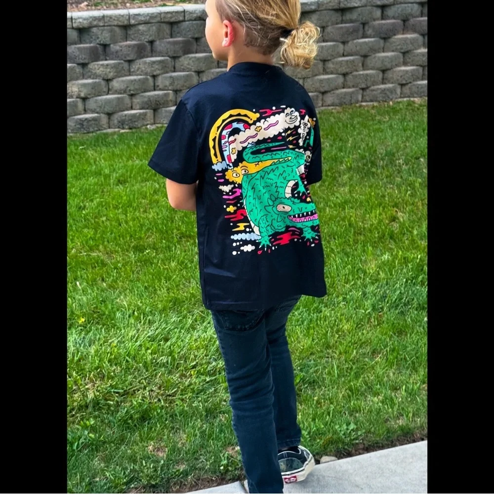 Black & Multi-Colored, Trippy Graphic, T-Shirt